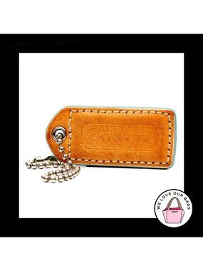 2" Medium COACH Saddle Brown LEATHER Nickel Key Fob Bag Charm Keychain Hang Tag